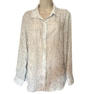 Banana Republic White Button Down Shirt with Brown and Blue Polka Dots